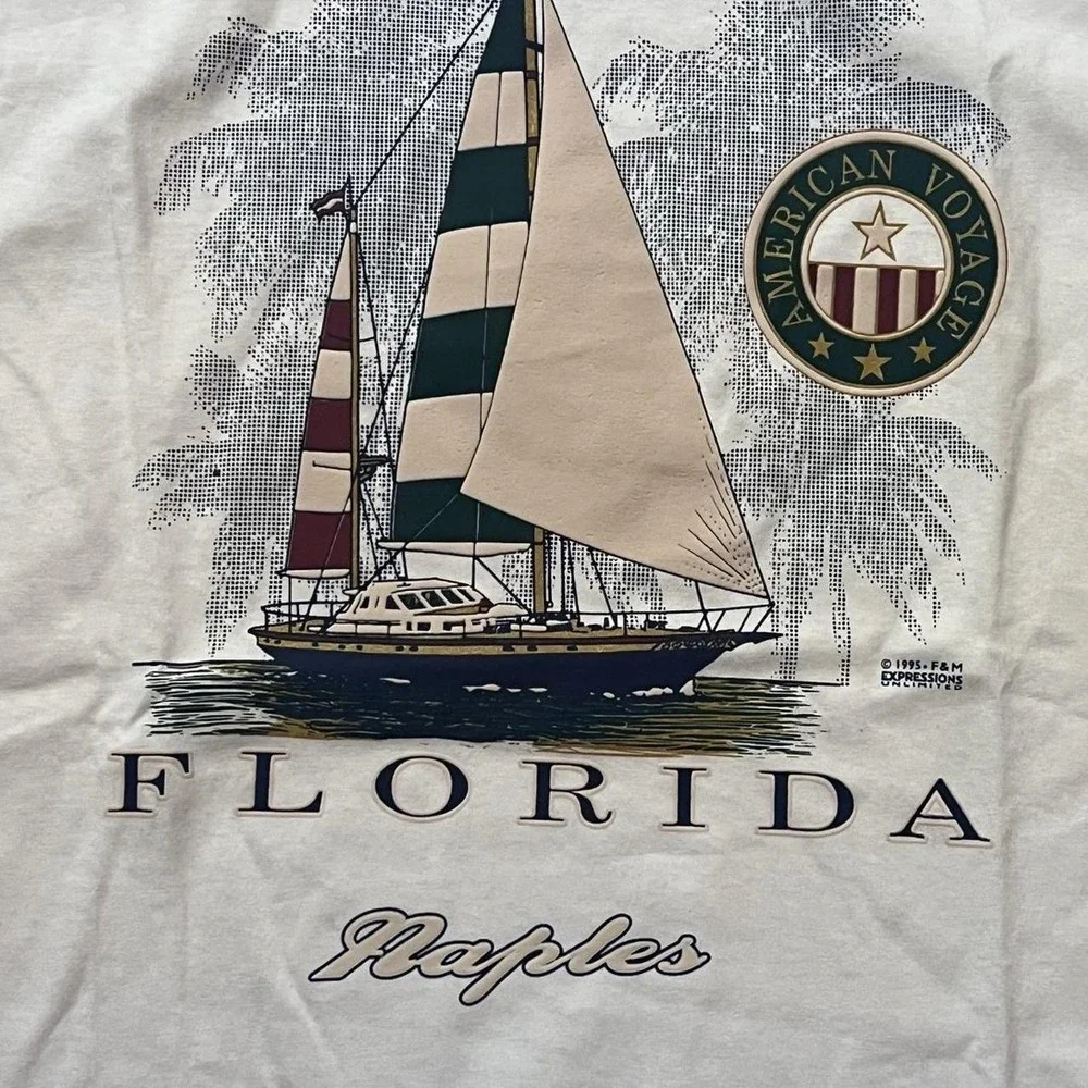 Florida Naples Sailboat Graphic T-Shirt Made In USA Vintage 1995 Single Stitch